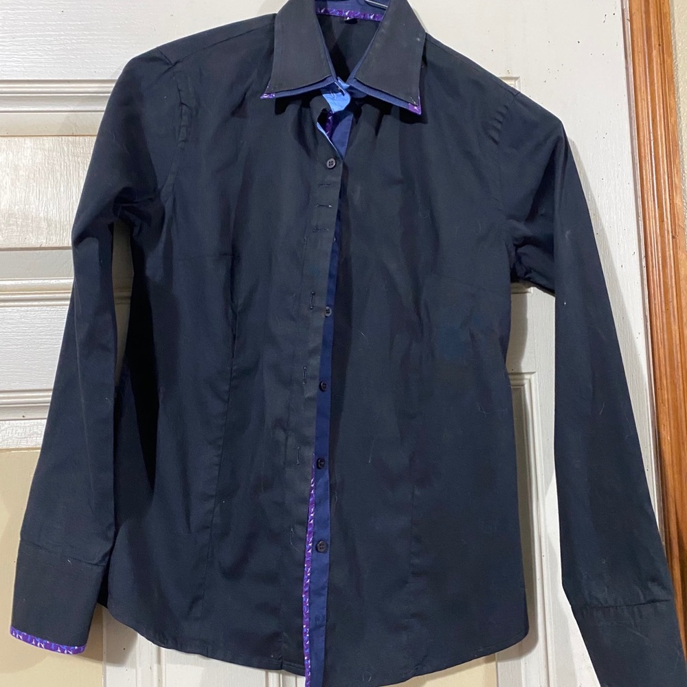 Outback black button-down with purple trim